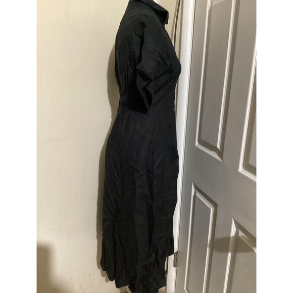 Madewell Dress Womens PXXS Black Linen Button Front Midi Collared Pockets NWT - Picture 4 of 8